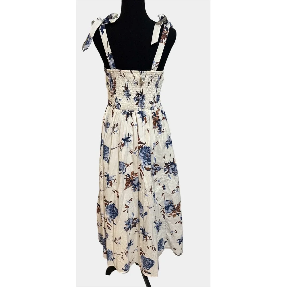 Abercrombie & Fitch Floral‎ Midi Dress Womens S White Blue Excellent Tie Strap